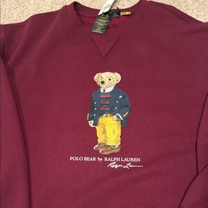 NWT Ralph Lauren Men's Maroon Sweater with Bear Motif